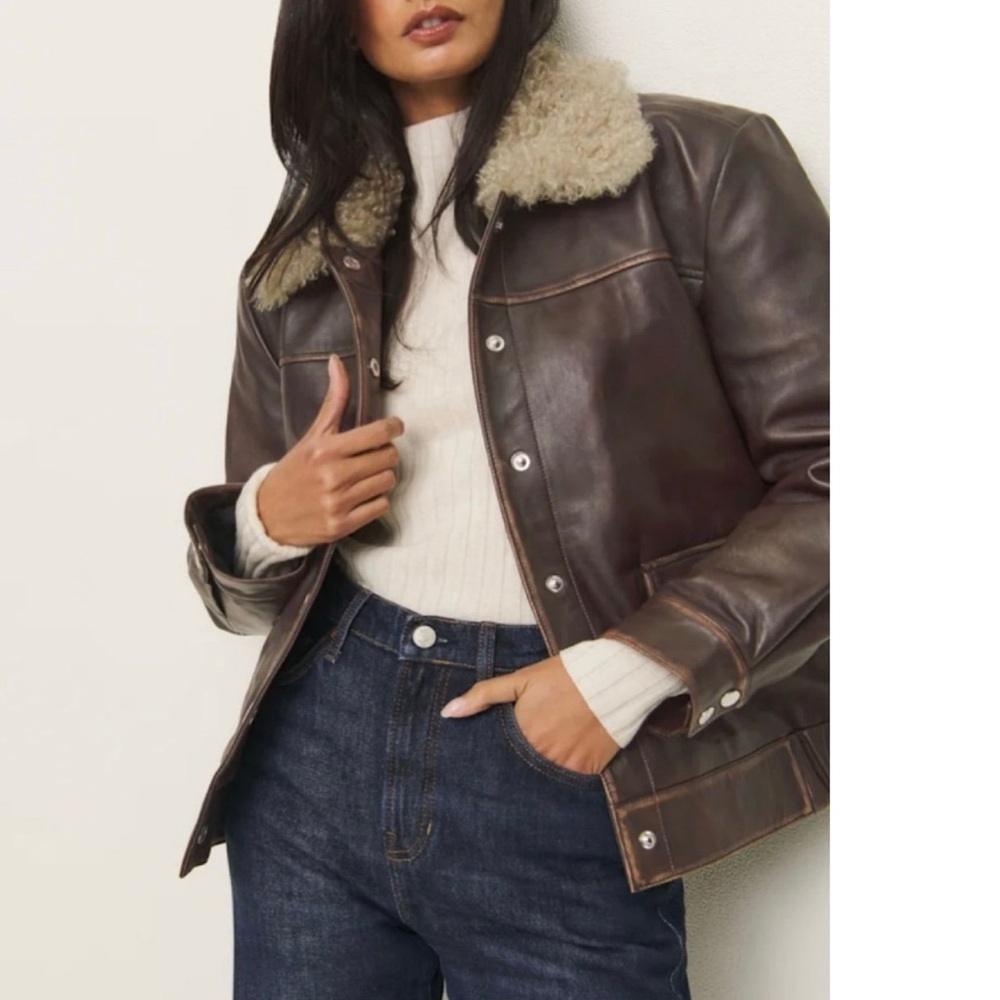 NWT Reformation Veda Brandon Leather Jacket in Pitstop Brown